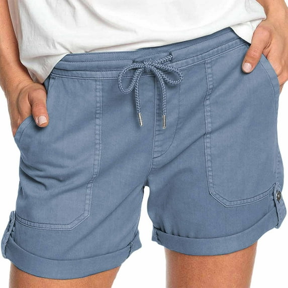 Zpanxa Womens Shorts Clearance Shorts for Women Casual Summer High Waist Workout Shorts Solid Color Wide Leg Loose Bermuda Shorts Blue 3XL