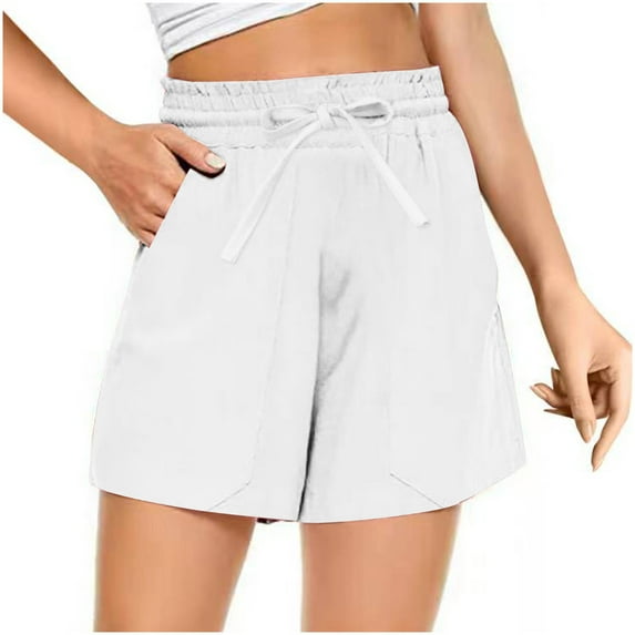 Zpanxa Womens Shorts Clearance, Summer Fashion Casual Elastic Waist Line Shorts, Bandage Lounge Shorts Pants with Pocket White M