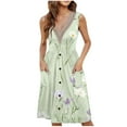 thumbnail image 1 of Zpanxa Womens Summer Dresses Summer Dress Sleeveless Casual Print Loose Button Middle Length Dress with Pockets Green B L, 1 of 1