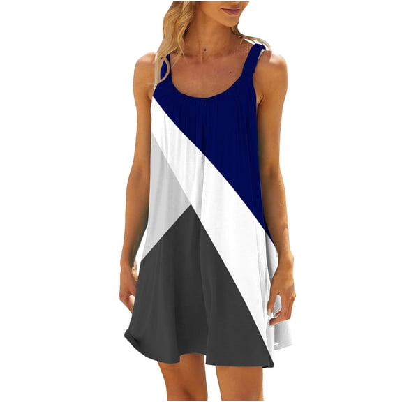 Zpanxa Womens Summer Dresses Fashion Casual Print Round-Neck Sleeveless Loose Knee-Length Dress