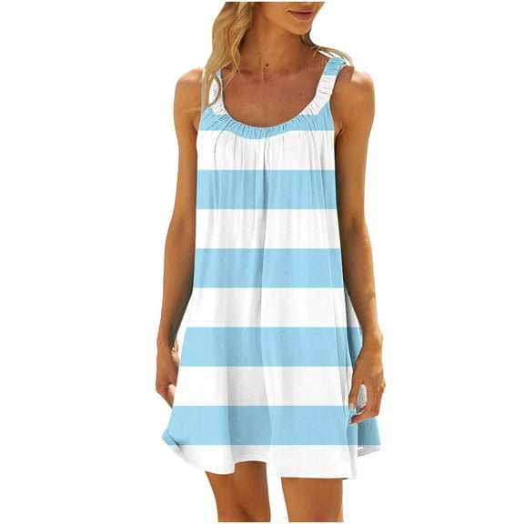 Zpanxa Womens Summer Dresses Fashion Casual Print Round-Neck Sleeveless Loose Knee-Length Dress