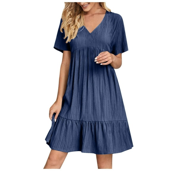 Zpanxa Maxi Dresses for Women, Sundresses for Women, Fashion Summer Casual V-Neck Short Sleeve Mini Dress