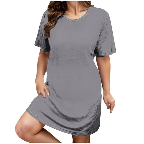 Zpanxa Womens Summer Dresses Plus Size Casual Short Sleeve Round Neck T Shirt Dresses Solid Color Loose Tuinc Tops Basic Dress Vacation Beach Dresses