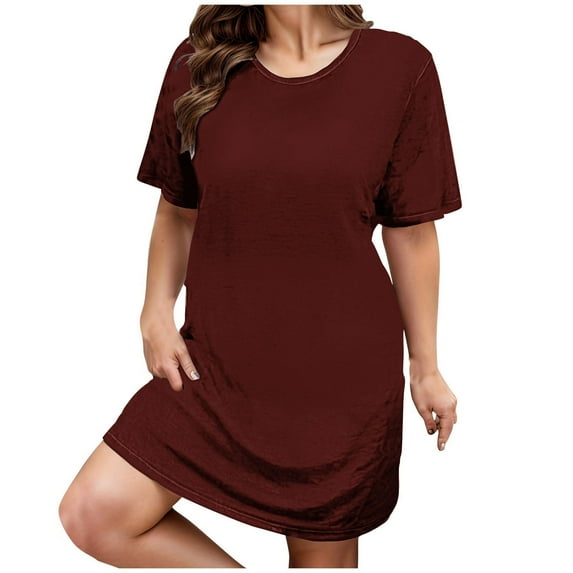 Zpanxa Womens Summer Dresses Plus Size Casual Short Sleeve Round Neck T Shirt Dresses Solid Color Loose Tuinc Tops Basic Dress Vacation Beach Dresses