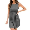 thumbnail image 1 of Zpanxa Womens Summer Dresses Solid Color Sleeveless Round Neck Tank Top Pocket Dress, 1 of 4