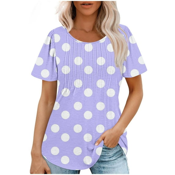 Zpanxa Womens Summer Tops, Casual Short Sleeve Loose Round Neck Print Top Purple XXL