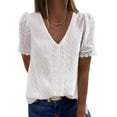 thumbnail image 1 of Zpanxa Womens Summer Tops Women Casual Solid Short Sleeve V-Neck Lace T-Shirt Blouse Tops Womens Workout Tops Shirts White XL, 1 of 8
