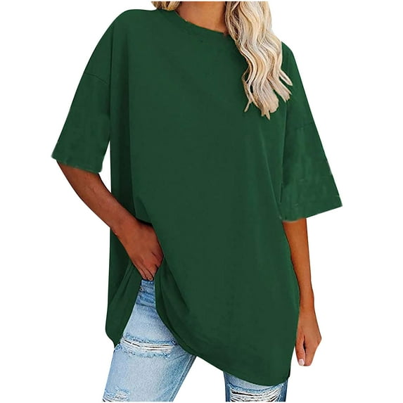 Zpanxa Womens Summer Tops Fashion Plus Size Short Sleeve V-Neck T-Shirt Loose Casual Tunic Tops Solid Color Basic Shirts