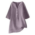 thumbnail image 1 of Zpanxa Womens Summer Tops Plus Size Button Linen Shirts Loose Casual Short Sleeve V-Neck T-Shirt, 1 of 3