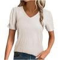 Zpanxa Womens Summer Tops Round Neck Short Sleeve Solid Color Casual Top