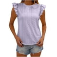 thumbnail image 1 of Zpanxa Womens Summer Tops, Solid Color V-Neck Short Sleeve Hollow Knitted Top T-Shirt Purple M, 1 of 8