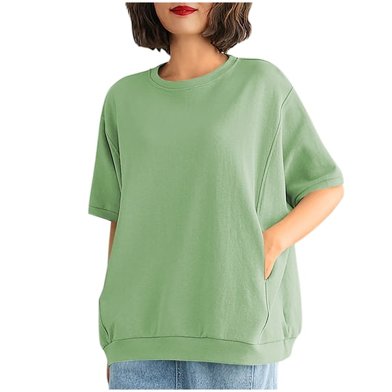 Zpanxa Womens Summer Tops, Women's Short-Sleeve Loose Shirt Green M