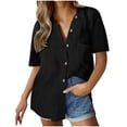 thumbnail image 1 of Zpanxa Womens Summer Tops, Women's Solid Color Linen Shirt Cotton Button Up Shirt Short Sleeve Loose Collared Casual Black XXL, 1 of 8