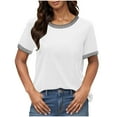 thumbnail image 1 of Zpanxa Womens Summer Tops, Women's Solid Color Round Neck Top T-shirt Short Sleeve Contrasting Thread White M, 1 of 7