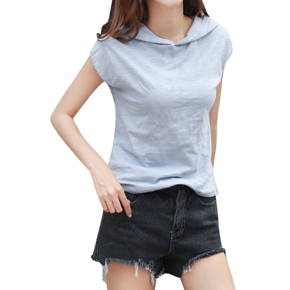 Zpanxa Womens Summer Tops, Women's Summer Fashion Short Sleeve Hooded Loose Top Short Sleeve Hooded Top Blue L
