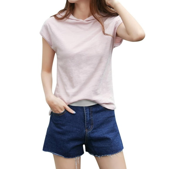 Zpanxa Womens Summer Tops, Women's Summer Fashion Short Sleeve Hooded Loose Top Short Sleeve Hooded Top Pink S
