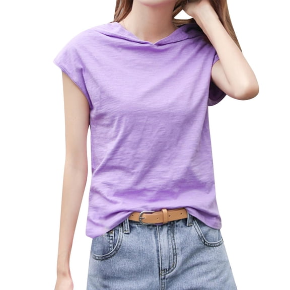 Zpanxa Womens Summer Tops, Women's Summer Fashion Short Sleeve Hooded Loose Top Short Sleeve Hooded Top Purple S