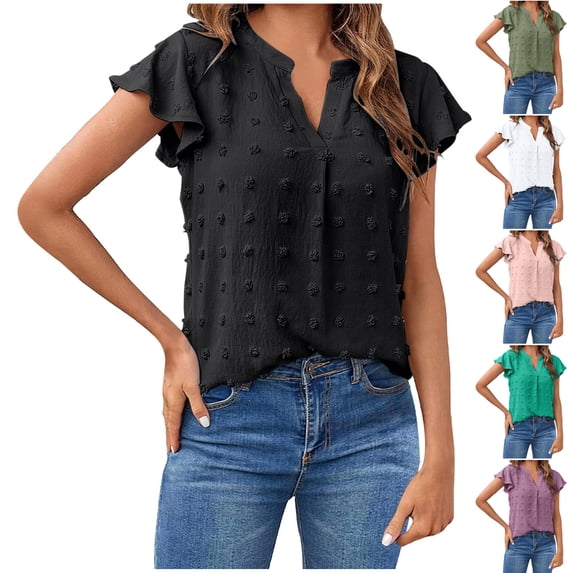Zpanxa Womens Summer Tops, Women's Summer V-Neck Short Sleeve T-Shirt Solid Color Casual Comfortable Everyday Essential Lightweight Basic Top