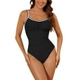thumbnail image 1 of Zpanxa Womens Swimsuits Solid Color Modest Bathing Suits Cute One Piece Swimsuit Black L, 1 of 8