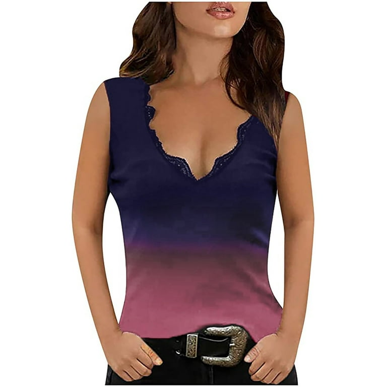 Zpanxa Womens Tank Tops Clearance Slim Knit Sleeveless Casual Print Basic  Ribbed Tank Vest Tops Pink XXL 