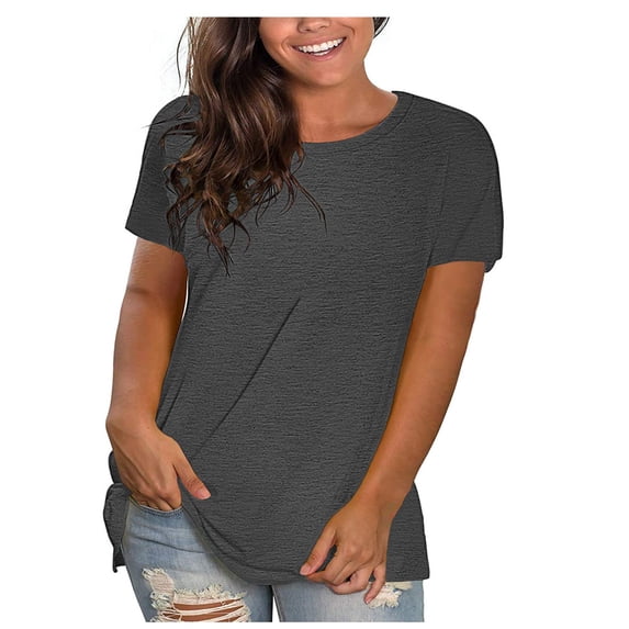 Zpanxa Womens Tunic Tops Plus Size Solid O-Neck Loose Short Sleeve T Shirts Blouse Pullover Basic Summer Casual Tops Gray 3XL