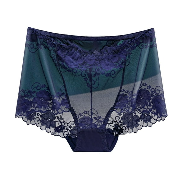Zpanxa Womens Underwear, Period Underwear for Women, Panties for Women, Plus Size High Waist Lace Ultra-Thin Breathable Mesh Butt Lifting and Control Panties Blue D XXL