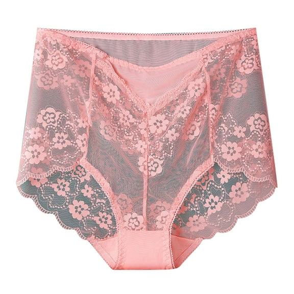 Zpanxa Womens Underwear, Period Underwear for Women, Panties for Women, Plus Size High Waist Lace Ultra-Thin Breathable Mesh Butt Lifting and Control Panties Pink F M