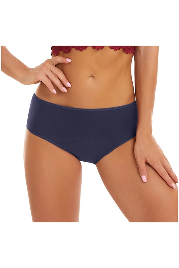 Womens Underwear, Period Underwear for Women, Plus Size Cotton Solid Color Postpartum Recovery Physiological Underwear Stretch Soft Menstrual Panties Navy XS