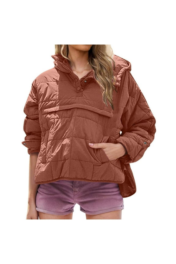 Womens Winter Coats Quilted Jacket Pullover Warm Snow Jacket Lightweight Long Sleeve Hooded Coats with Pockets