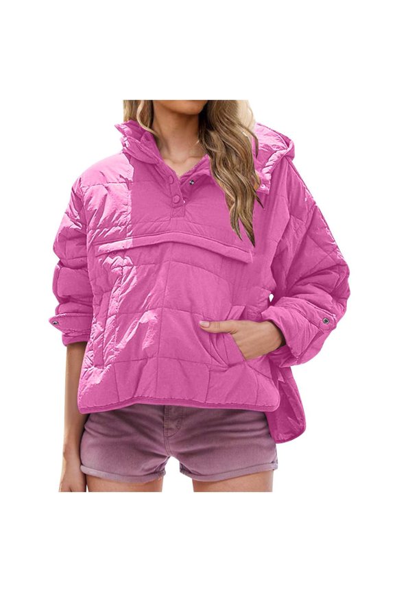 Womens Winter Coats Quilted Jacket Pullover Warm Snow Jacket Lightweight Long Sleeve Hooded Coats with Pockets Purple S