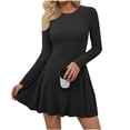 thumbnail image 1 of Zpanxa Womens Winter Dresses, Crew Neck Long Sleeve Ribbed Knit A Line Mini with Pleated Waist, 1 of 9