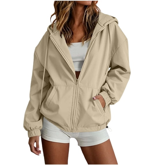 Zpanxa Womens Winter Jackets Waterproof Hooded Windbreaker Jacket Lightweight with Drawstring Drop Shoulder Adjustable Hem Multiple Pockets Casual Outdoor