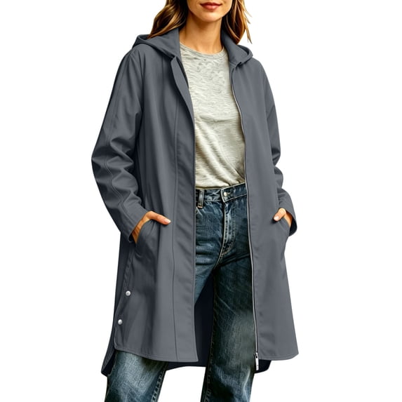 Zpanxa Womens Winter Jackets Waterproof Windproof Long Hooded Raincoat Lightweight Zip Up Jacket with Pockets Casual Outdoor Outerwear