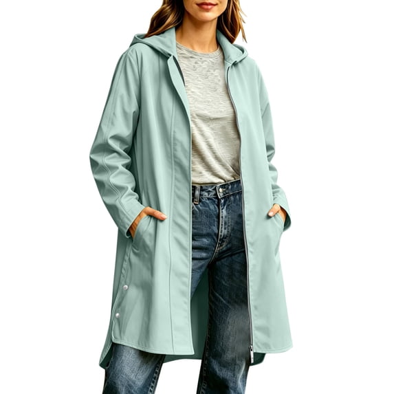 Zpanxa Womens Winter Jackets Waterproof Windproof Long Hooded Raincoat Lightweight Zip Up Jacket with Pockets Casual Outdoor Outerwear
