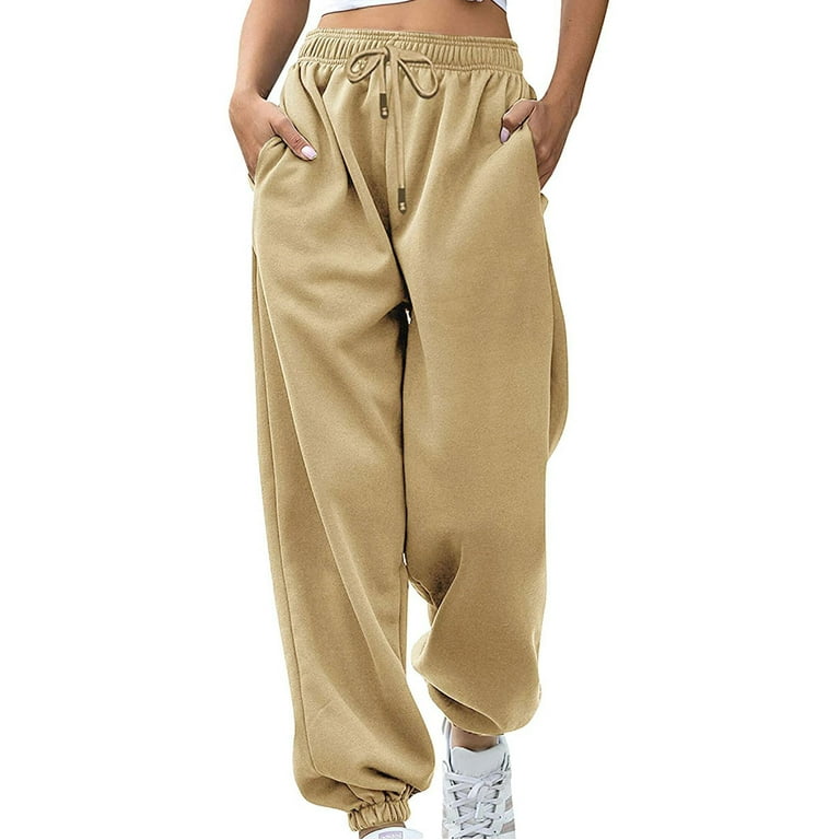 Zpanxa Womens Yoga Pants Fashion Casual Solid Elastic Waist Trousers Long  Straight Pants Slacks for Women High Waisted Sports Athletic Lounge Pants  Athletic Lounge Pants with Pockets Khaki S 