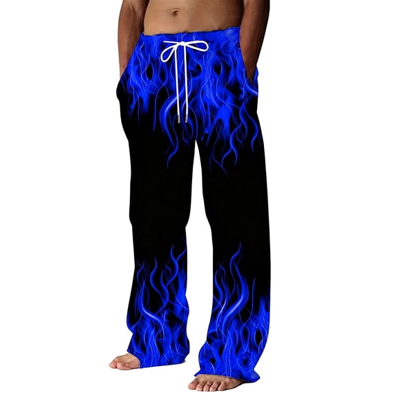 Zpanxa Work Pants for Men Flame Printed Drawstring Elastic Waist Loose Fit Athletic Pants with Side Pockets