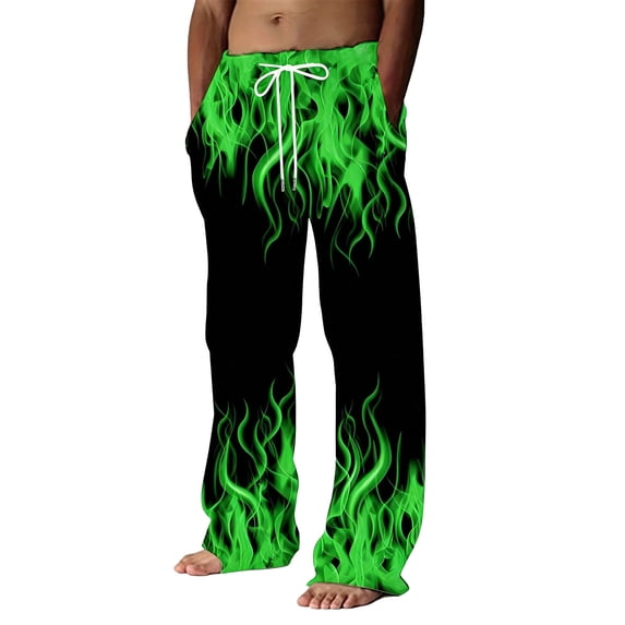 Zpanxa Work Pants for Men Flame Printed Drawstring Elastic Waist Loose Fit Athletic Pants with Side Pockets