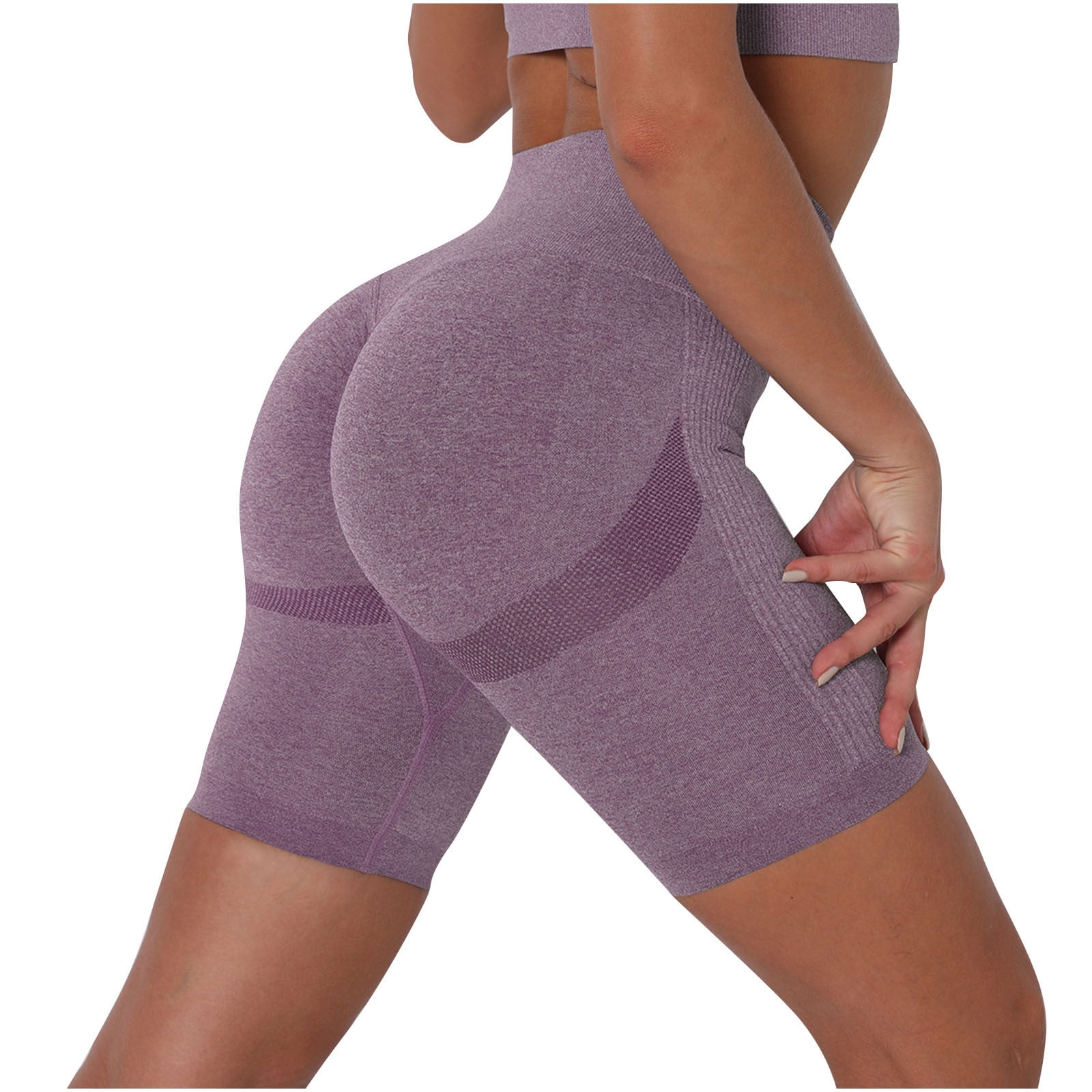 SENBAN Women's High Waist Seamless Leopard Print Workout Shorts - Purple, S - Gym Yoga Running