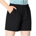 thumbnail image 1 of Zpanxa Workout Shorts Womens High Waisted Elastic Waistband Bermuda Shorts Solid Color Cotton Sports Gym Shorts with Pockets Black S, 1 of 4