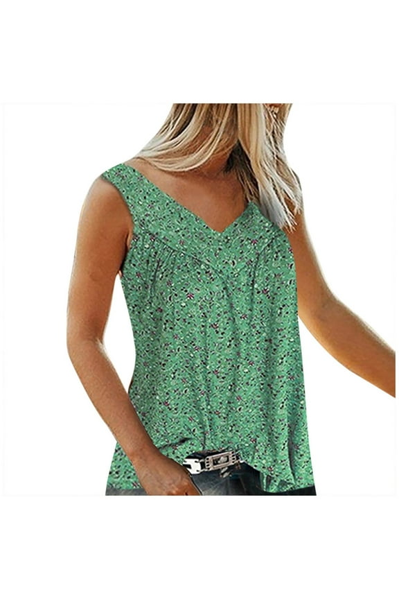 Workout Tank Tops for Women Boho Print Sleeveless Tank Tops T-shirt Blouse V Neck Casual Tops Green XXL