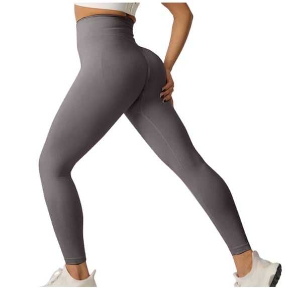 Zpanxa Yoga Pants Women Solid Color Quick-dry Elastic High Waist Tight Lift The Hip Yoga Pants Dark Gray B S