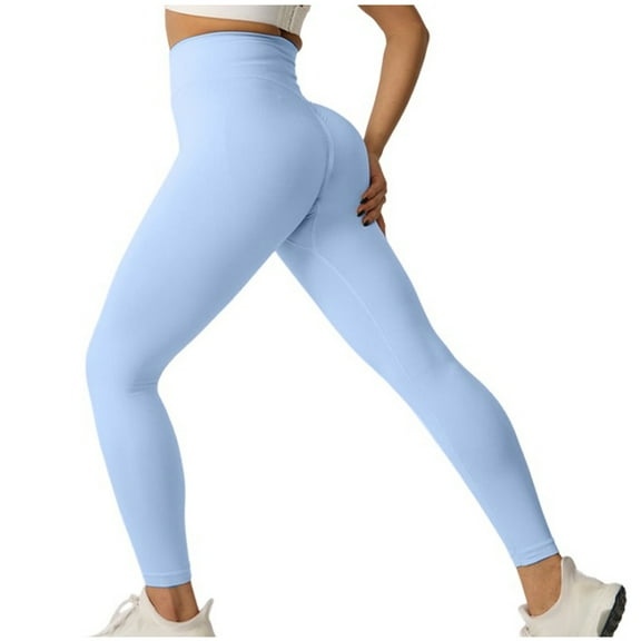 Zpanxa Yoga Pants Women Solid Color Quick-dry Elastic High Waist Tight Lift The Hip Yoga Pants Sky Blue B S