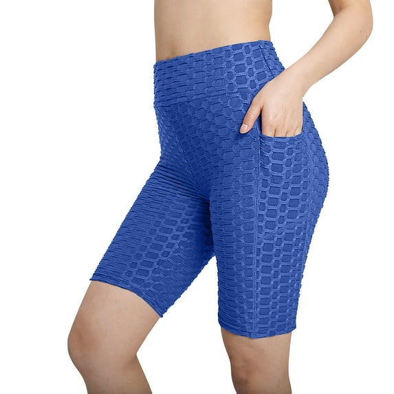 Zpanxa Yoga Shorts with Pockets for Women High Waist Workout Biker Shorts Casual Yoga Running Shorts Tight-Fitting Stretch Hip-Up Fitness Pants Blue S