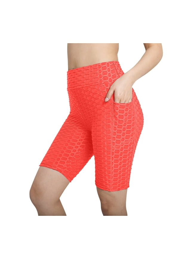 Yoga Shorts with Pockets for Women High Waist Workout Biker Shorts Casual Yoga Running Shorts Tight-Fitting Stretch Hip-Up Fitness Pants Orange S
