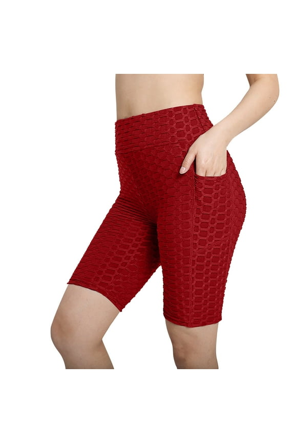 Yoga Shorts with Pockets for Women High Waist Workout Biker Shorts Casual Yoga Running Shorts Tight-Fitting Stretch Hip-Up Fitness Pants Red L