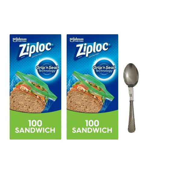 Zploc® Brand Sandwich Bags with Grip 'n Seal Technology, 100 Count Pack 2 With Spoon