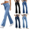 thumbnail image 1 of Zpzdpjkx High Stretch Elastic Waist Flare Jeans for Women Pull On Solid Denim Bottom Pants with Pockets Casual Trousers, 1 of 10