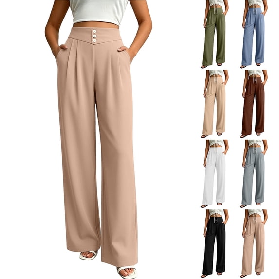 Zpzdpjkx High Waist Wide Leg Dress Pants for Women Drape Flowy Pleated Palazzo Trousers with Pockets Loose Comfy Casual Office Long Pants