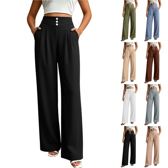 Zpzdpjkx High Waist Wide Leg Dress Pants for Women Drape Flowy Pleated Palazzo Trousers with Pockets Loose Comfy Casual Office Long Pants