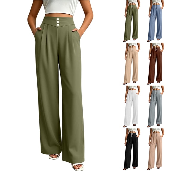 Zpzdpjkx High Waist Wide Leg Dress Pants for Women Drape Flowy Pleated Palazzo Trousers with Pockets Loose Comfy Casual Office Long Pants